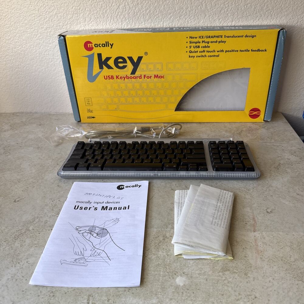 Vintage Macally iKey Wired USB Keyboard - Tested - Mac